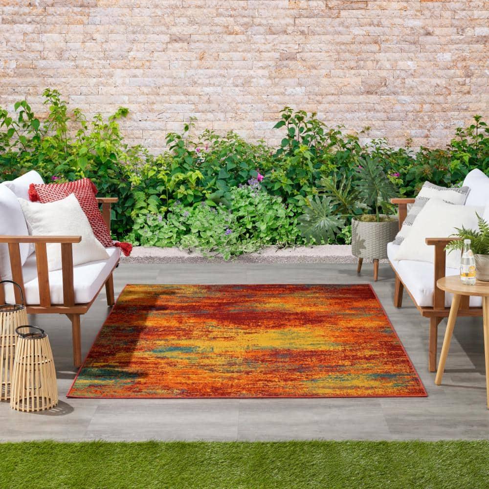 Nourison Essentials Abstract Indoor Outdoor Rug Flame 4' x 6'