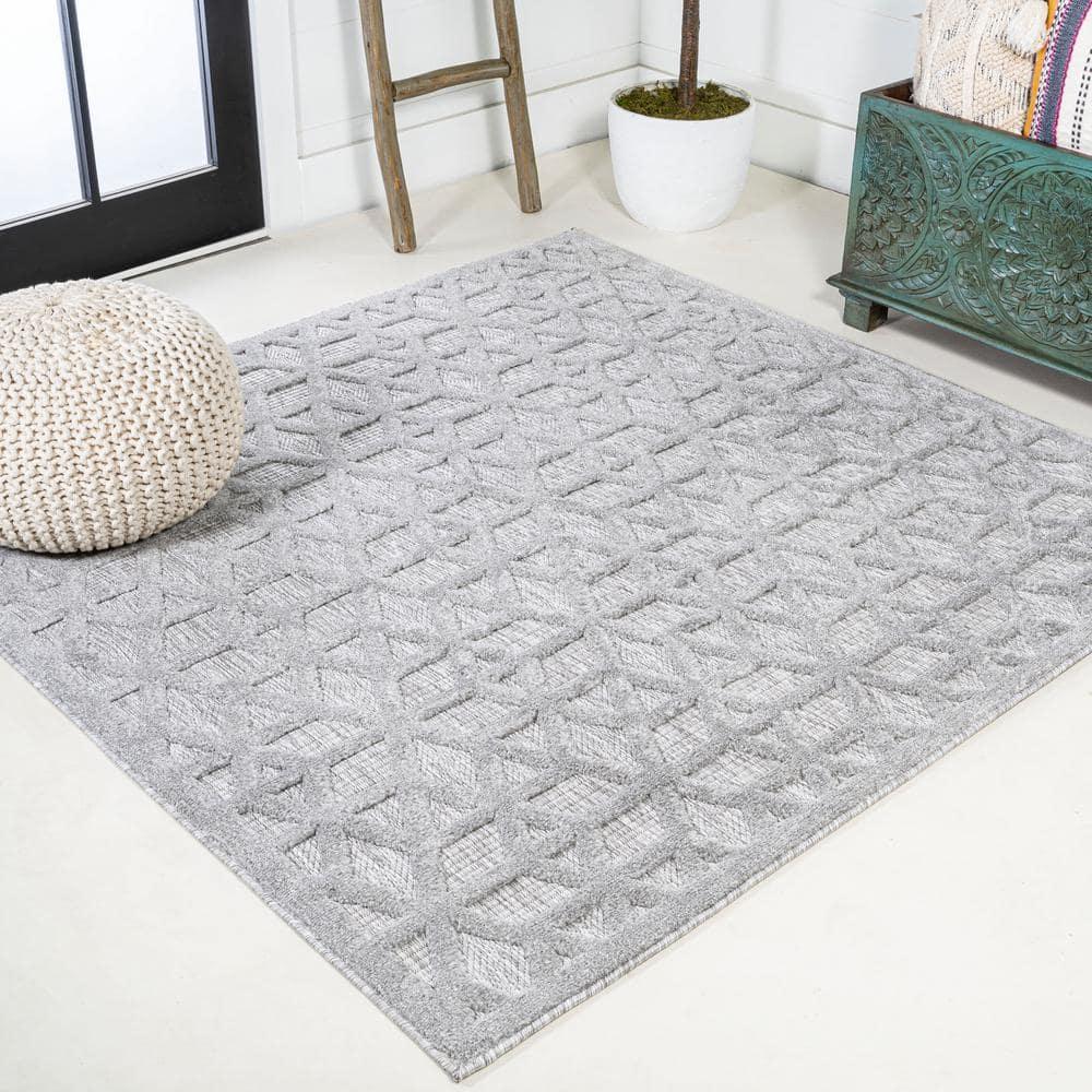 5' x 5' Talaia Neutral Geometric Indoor/Outdoor Area Rug, Light Gray - JONATHAN Y