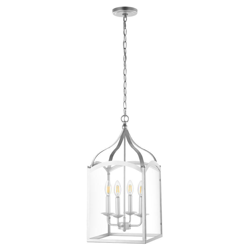 11" LED 4-light Ruth Classic Lantern Metal/Glass Pendant Silver - JONATHAN Y: ETL Listed, Adjustable Height