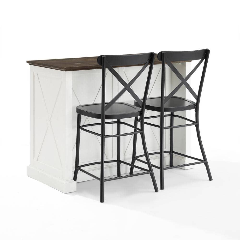 Clifton Kitchen Island with Camille Stools Distressed White/Black - Crosley