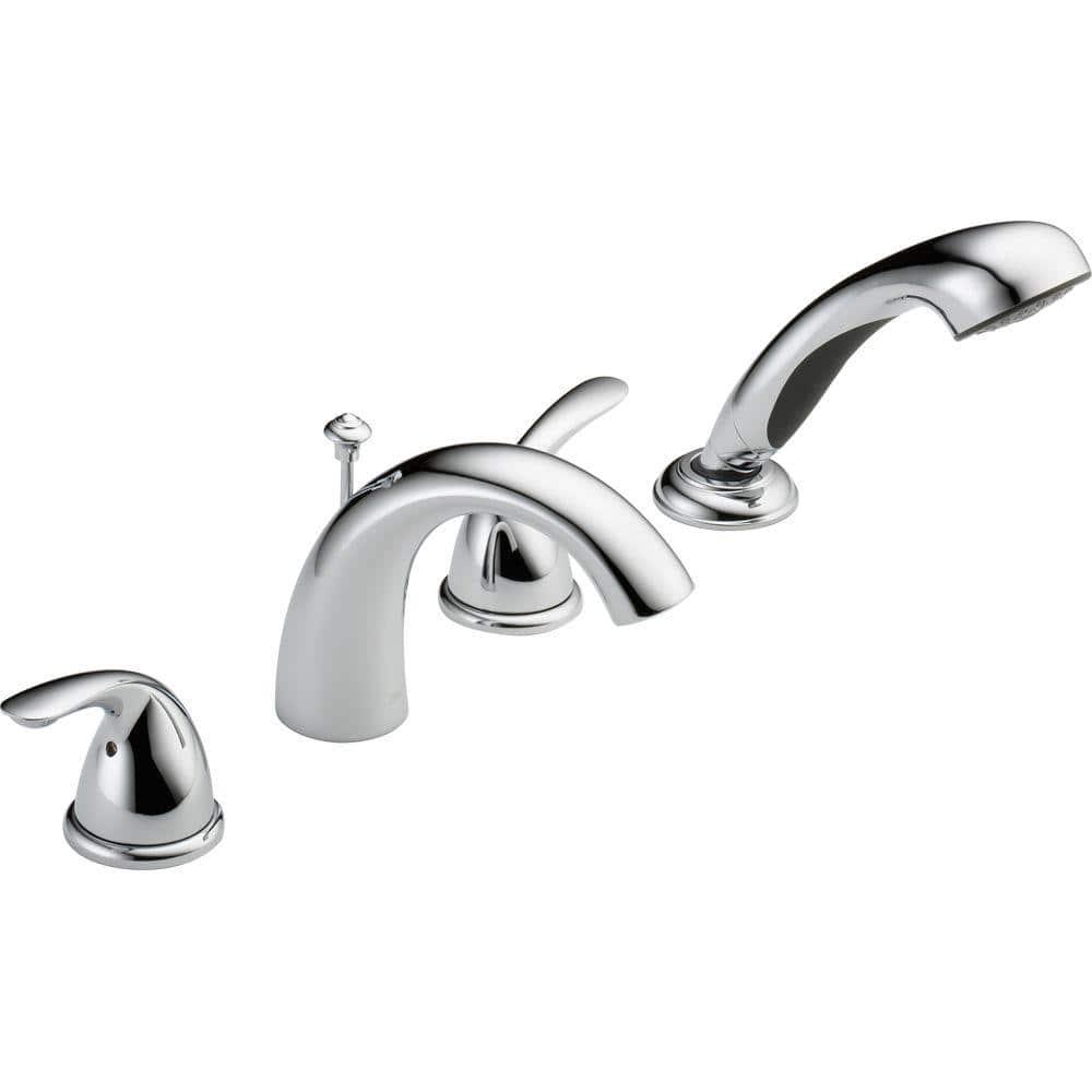 Classic Double Handle Deck Mounted Roman Tub Faucet Trim with Handshower