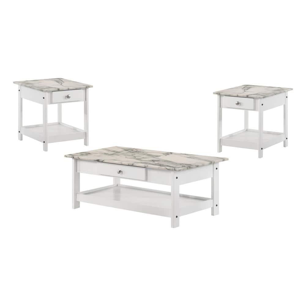 3pc Minsay Transitional Storage Table Set with Open Shelf & Drawer: White - HOMES: Inside + Out