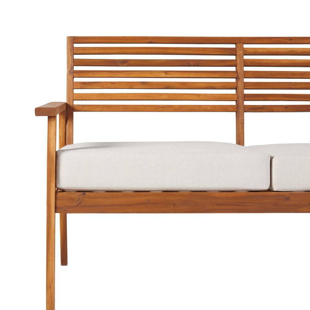 Modern Brown Solid Acacia Wood Outdoor Loveseat with Cushions