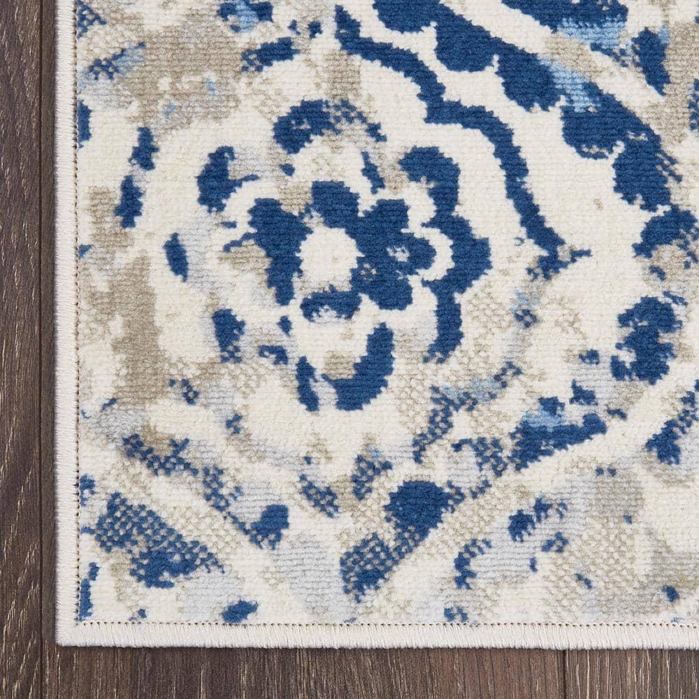 Home Dynamix Melrose Audrey Ogee Damask Area Rug, Ivory/Blue, 9'2"x12'5"