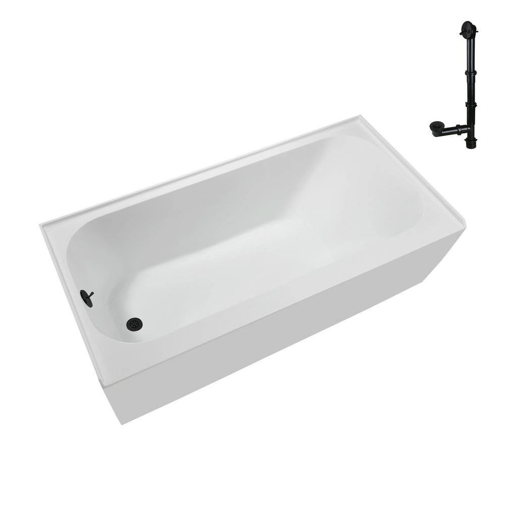 Streamline NAL-5280-BL 66 in. x 32 in. Acrylic Left-Hand Drain Alcove Bathtub in Glossy White With External Drain in Matte Black