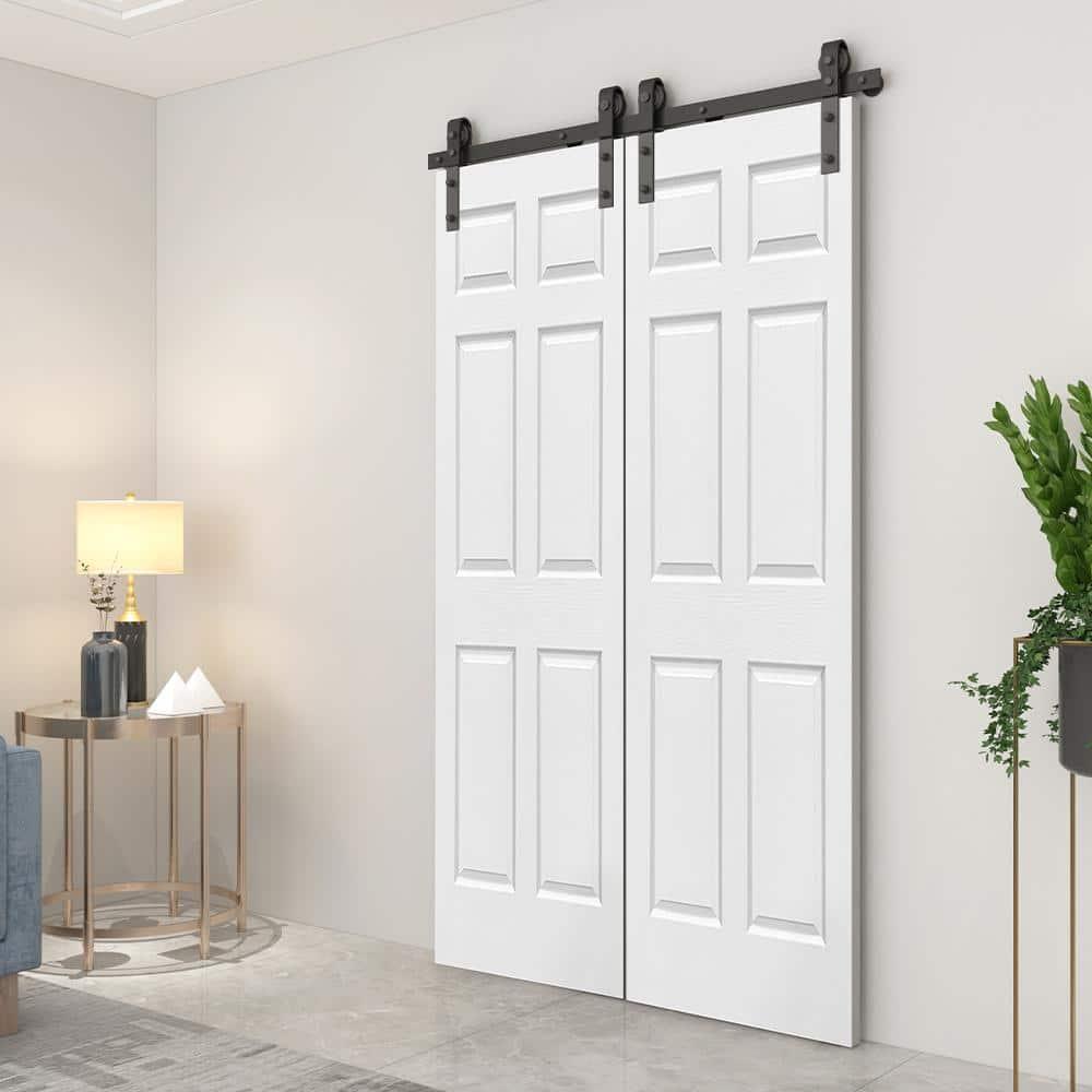 Calhome Paneled MDF Composite Double Bifold Barn Doors with Installation Hardware Kit