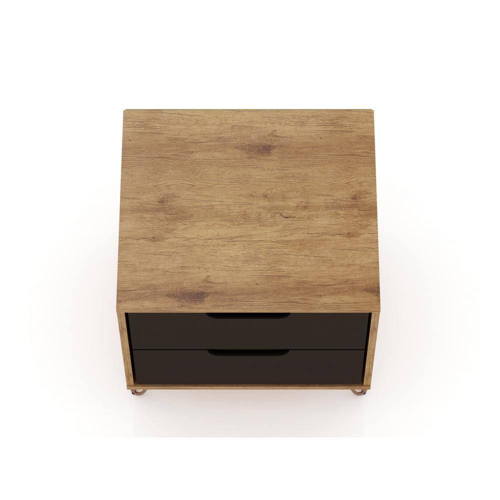 Set of 2 Rockefeller 2 Drawer Nightstands Nature/Textured Gray - Manhattan Comfort: Modern Splayed Metal Legs, MDF