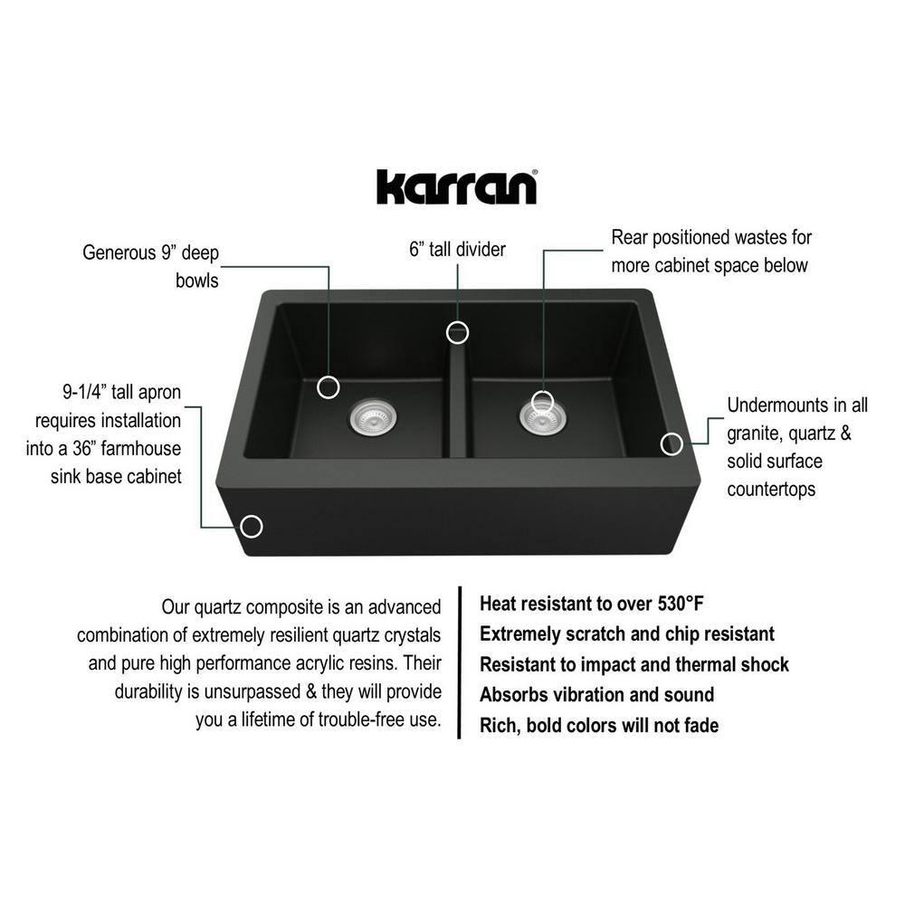 Karran Karran Quartz 34'' X 21-1/4'' 50/50 Double Bowl Farmhouse/Apron Front Kitchen Sink Kit QA-750-BR-PK1