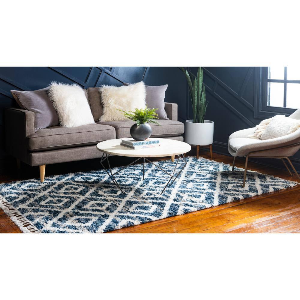 Hygge Shag Diamond Blue 8 ft. x 10 ft. Area Rug