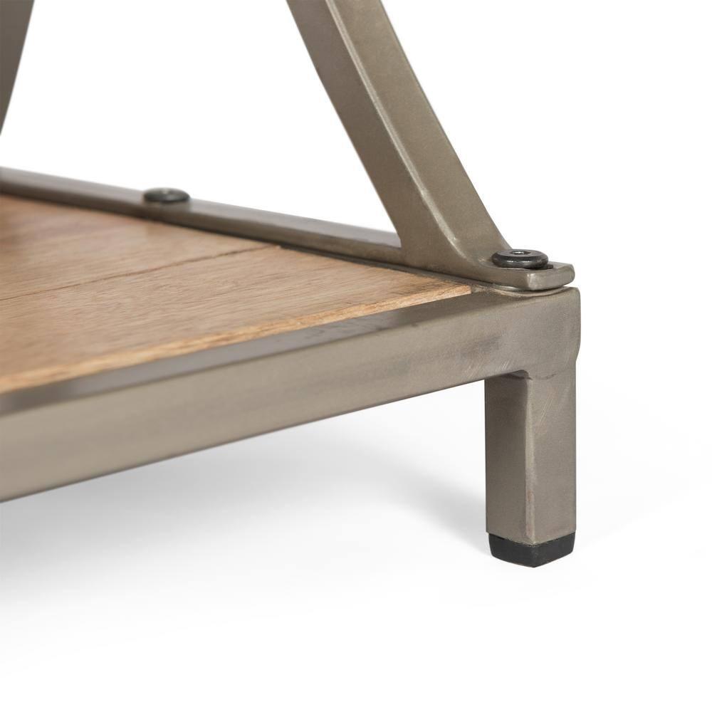 Noble House Ayaan Modern Industrial Handcrafted Mango Wood Console Table, Natural Finish and Silver
