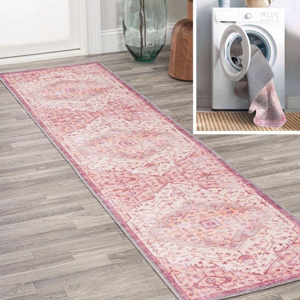 2' x 8' Alacati Ogee Medallion Machine Washable Indoor/Outdoor Runner Rug, Red/Orange/Cream - JONATHAN Y