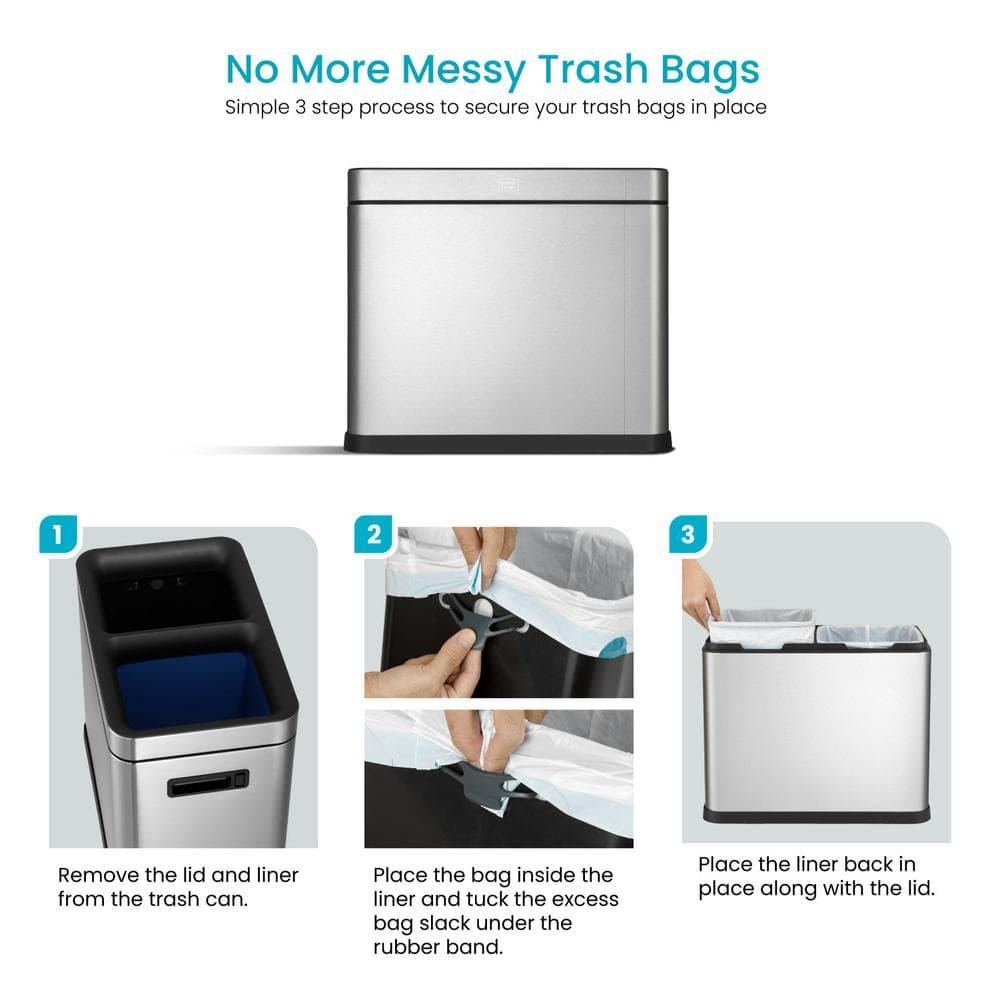 Home Zone Living Open Top Trash Can Dual Removable Liners for Trash and Recycling Stainless Steel