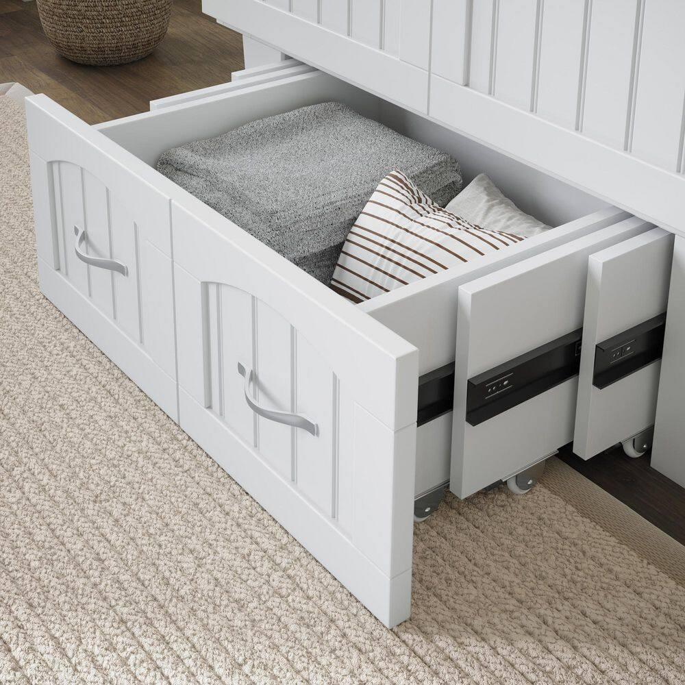 Nantucket Murphy Bed Chest Twin in White with Charging Station & Coolsoft Mattress