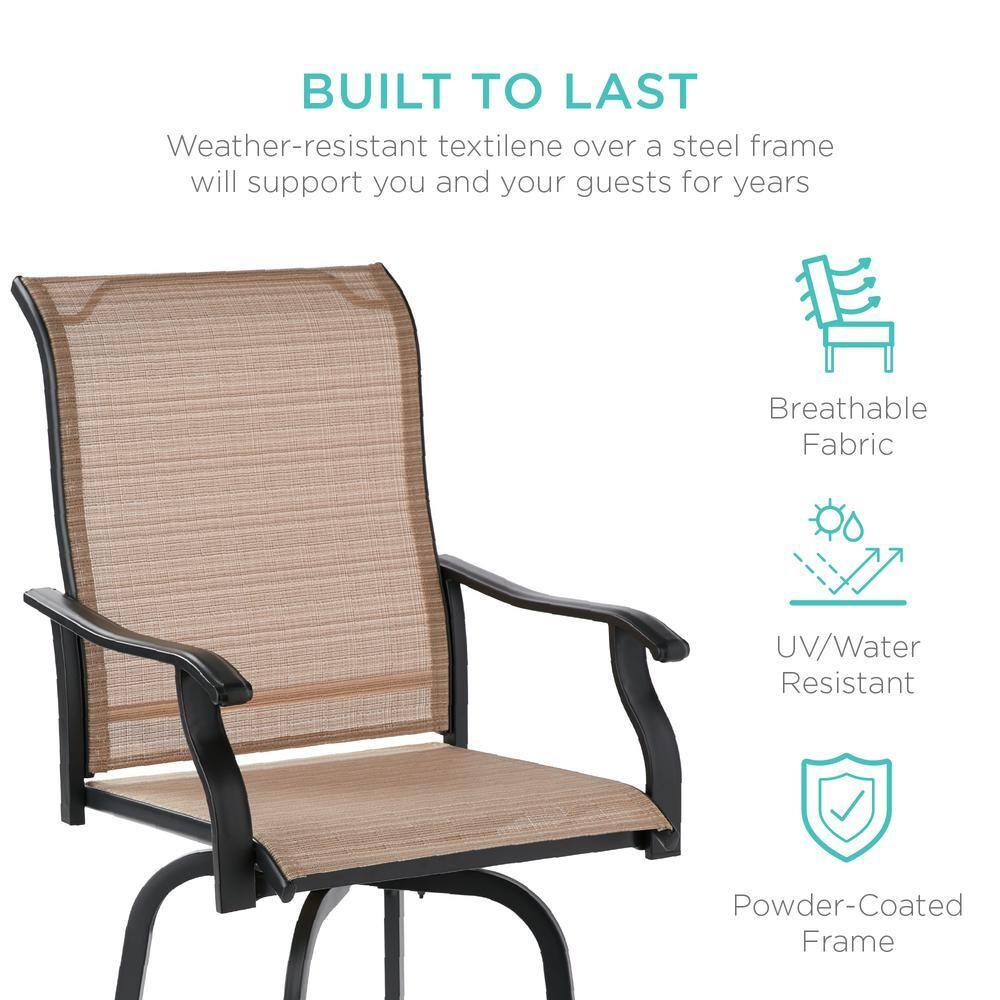 Best Choice Products Set of 2 Outdoor Swivel Bar Stools, Patio Barstool Chairs w/ 360 Rotation, All-Weather Mesh - Tan