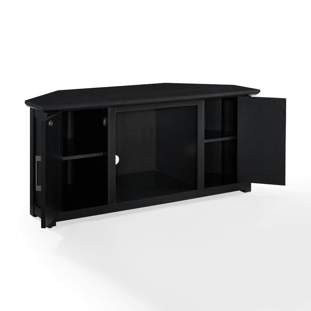 Crosley Camden Corner TV Stand for TVs up to 50" with Fireplace Black : Mid-Century Modern, Adjustable Shelves, Cable Management
