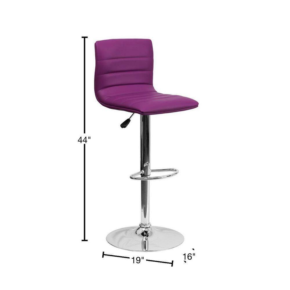 Flash Furniture Modern Purple Vinyl Adjustable Bar Stool with Back, Counter Height Swivel Stool with Chrome Pedestal Base