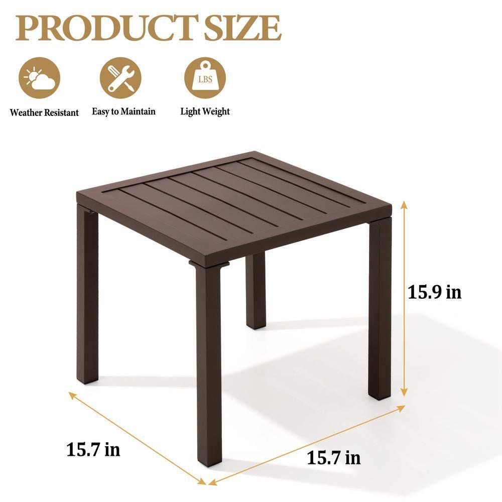 Crestlive Products Outdoor End Table Aluminum Square Patio Side Table - 15.7" L x 15.7" W x 15.9" H 1-Piece, Brown