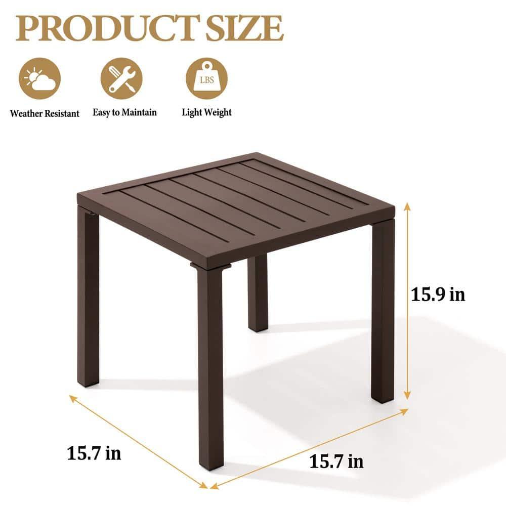 Crestlive Products Outdoor End Table Aluminum Square Patio Side Table - 15.7" L x 15.7" W x 15.9" H 1-Piece, Brown