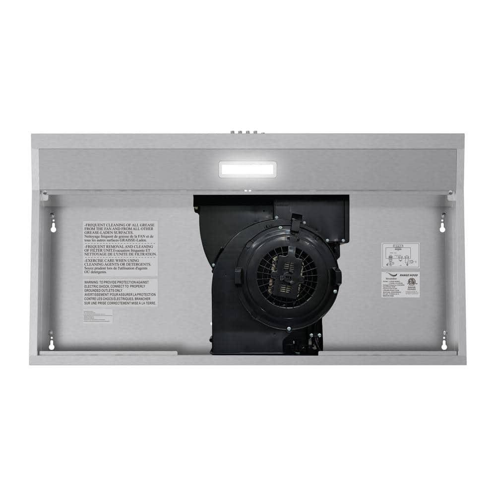 Streamline 36 In. T-10189-1-CL Grosetto Convertible Undermount 80 CFM Range Hood In Brushed Stainless Steel With Mesh Filters, Push Button Control, LED Light