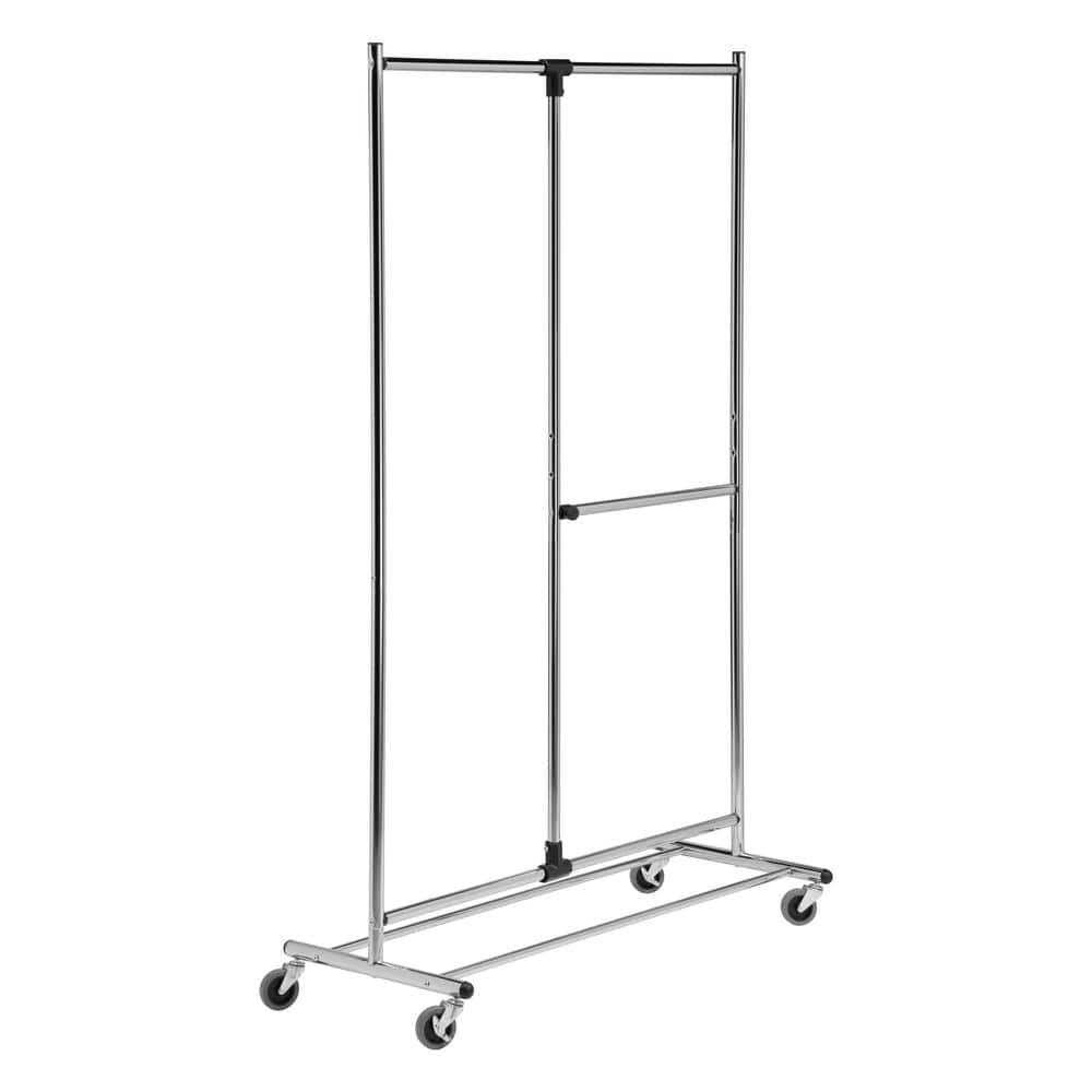 Honey-Can-Do 2 Tier Garment Rack: Adjustable Chrome Closet Rack, Rolling Steel Frame, 30 lb Capacity