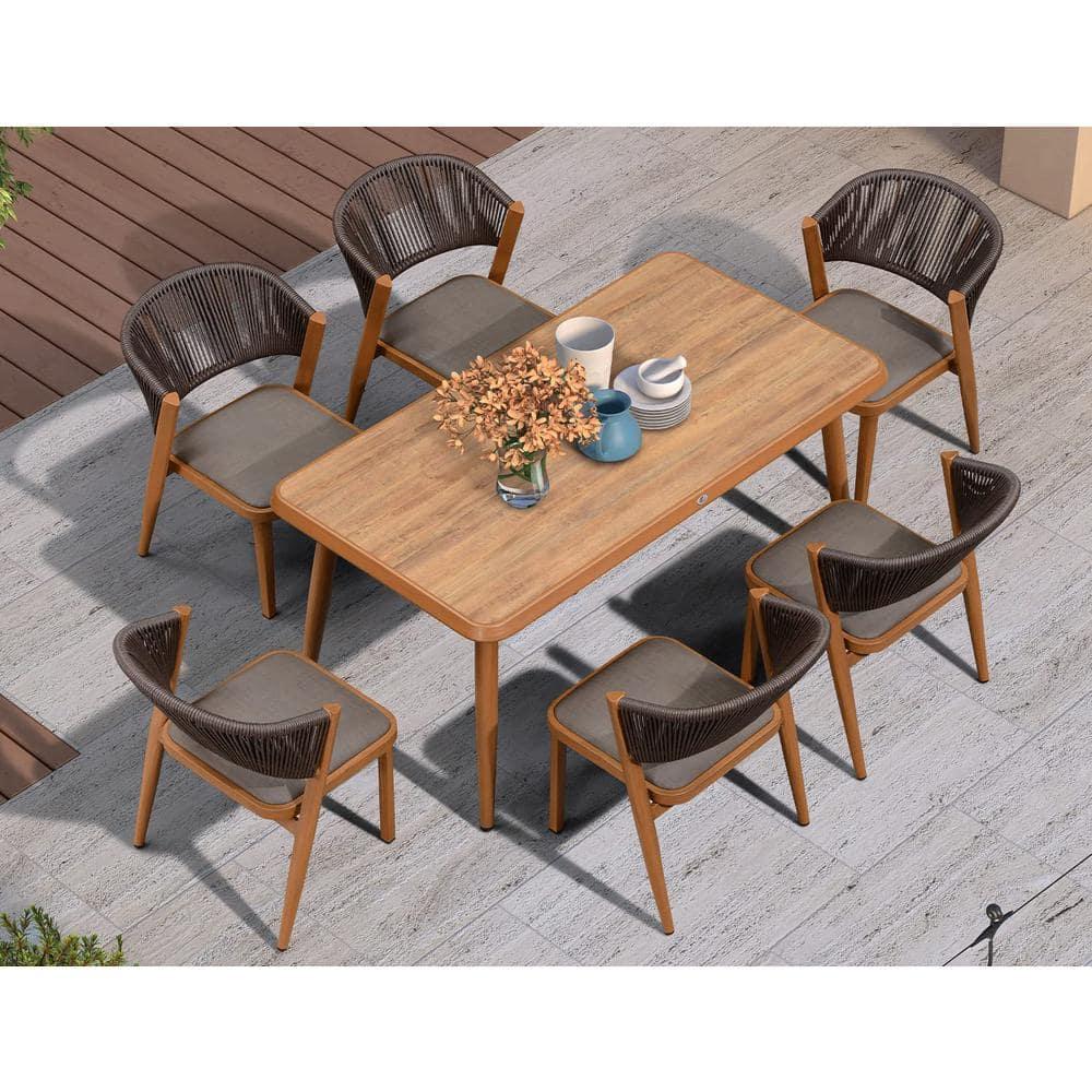 Outdoor Patio Dining Chairs with Cushions All Aluminum Frame for Lawn Garden Backyard Deck Patio in Gray(Set of 2)