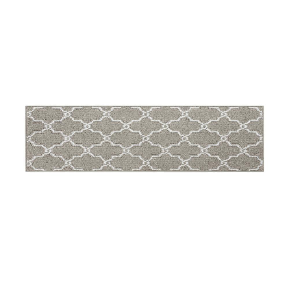 Light Grey and White Geometric Tufted Runner Rug with Non-Slip Backing