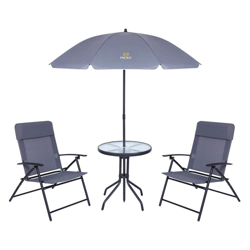 Nice C 3 Piece Glass Mesh Outdoor Patio Dining Set with Umbrella, Grey