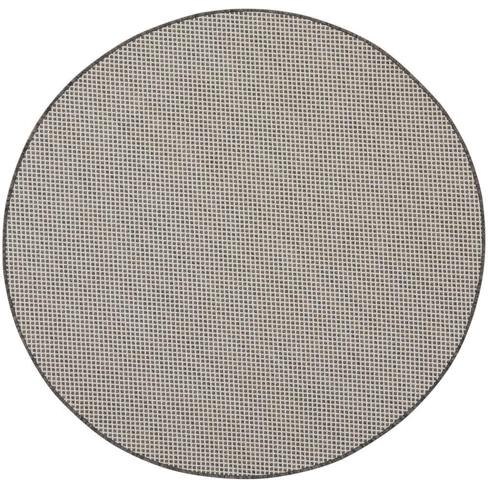 Nourison 4' x 4' Courtyard Modern Easy Care Flatweave Indoor Outdoor Round Rug Ivory/Charcoal