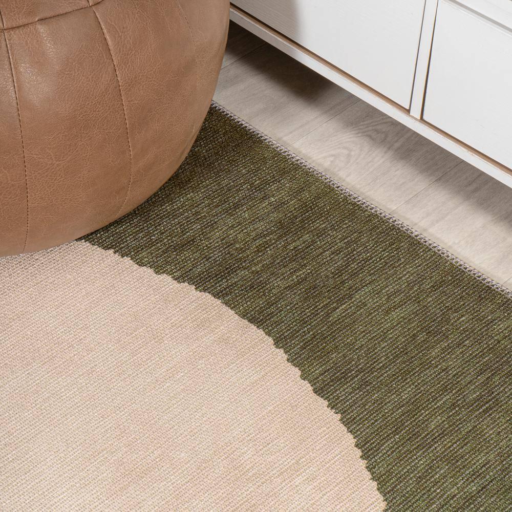 4' x 6' Cirkel Minimalist Geometric Dot Machine-Washable Area Rug, Olive/Cream - JONATHAN Y
