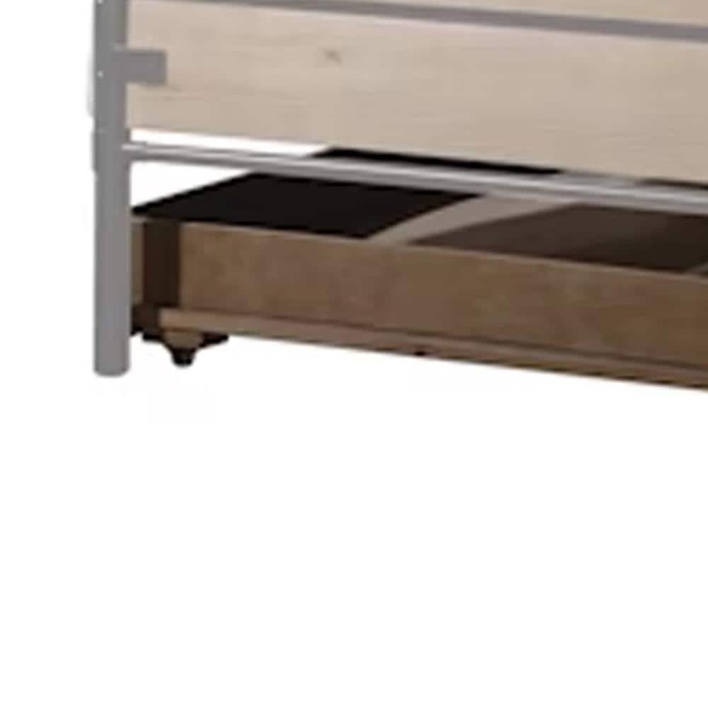 Antique Oak Twin Trundle Bed with Drawer and Wood Frame