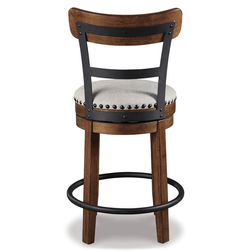 Signature Design by Ashley Valebeck Upholstered Swivel Counter Height Barstool Brown: Polyester, Wood Frame, Fixed Height