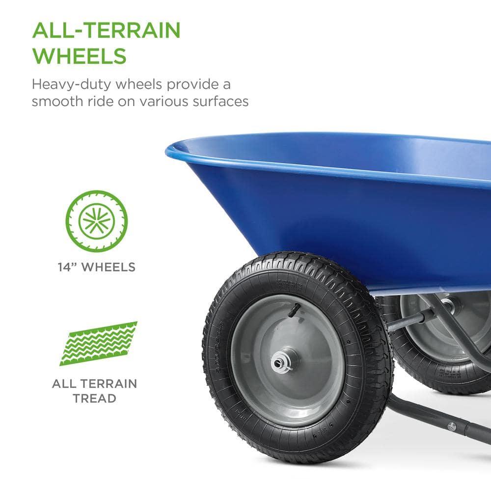 Best Choice Products Dual-Wheel Home Wheelbarrow Yard Garden Cart for Lawn, Construction - Blue