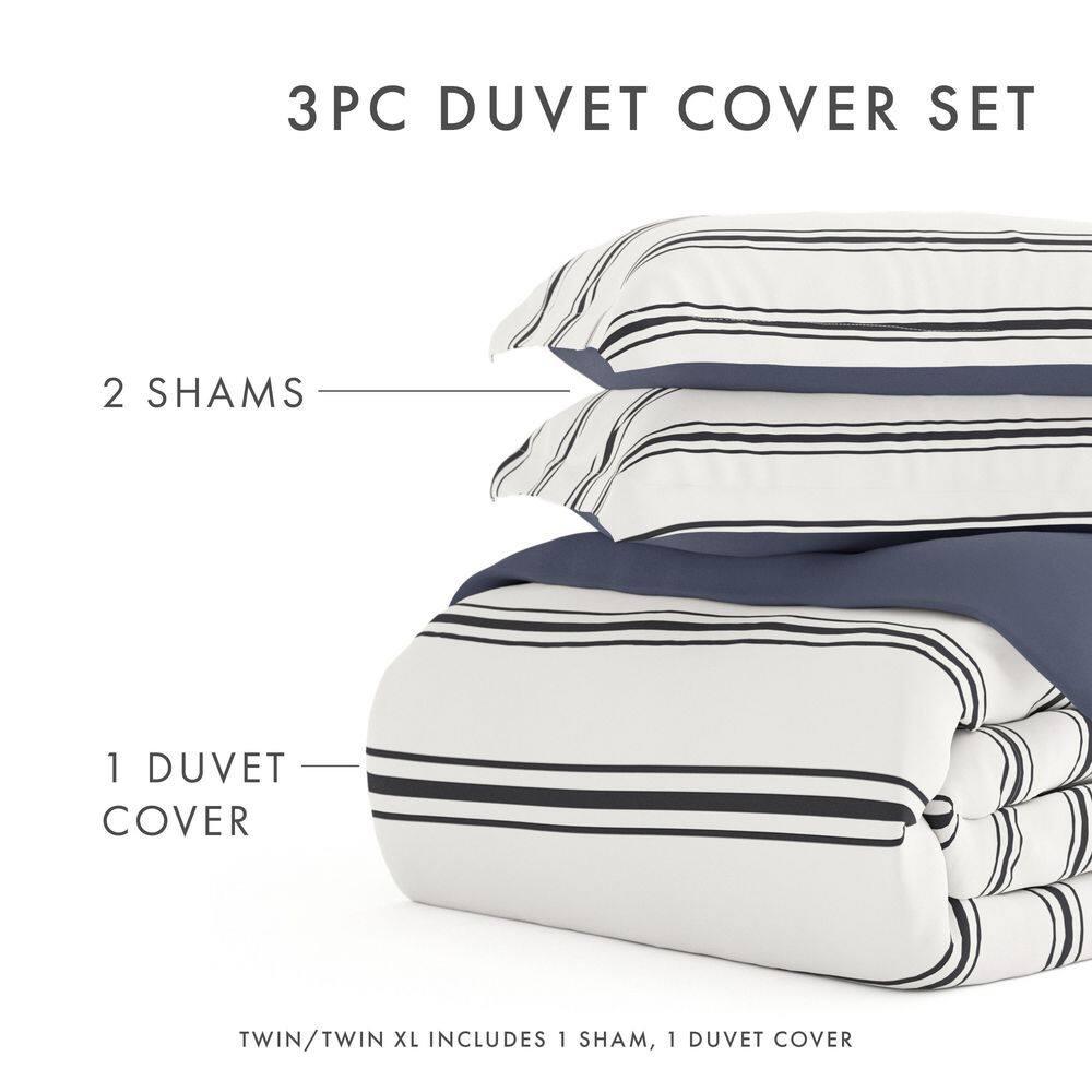 Noble Linens Navy Desert Stripe Reversible 2-Piece Duvet Cover Set, Twin/Twin XL