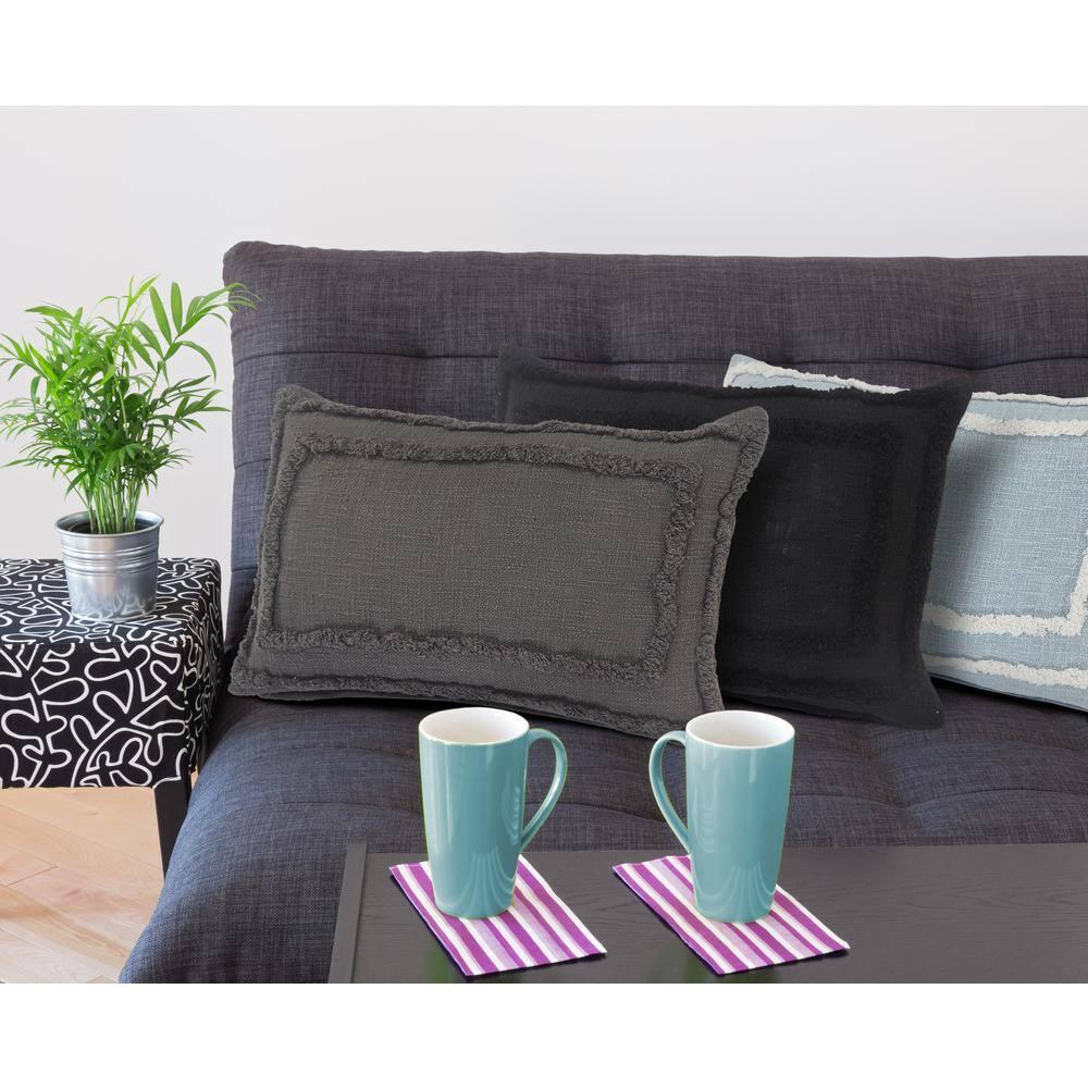 Ox Bay Modern Tufted Solid Lumbar Throw Pillow, 16" x 24" , Gray