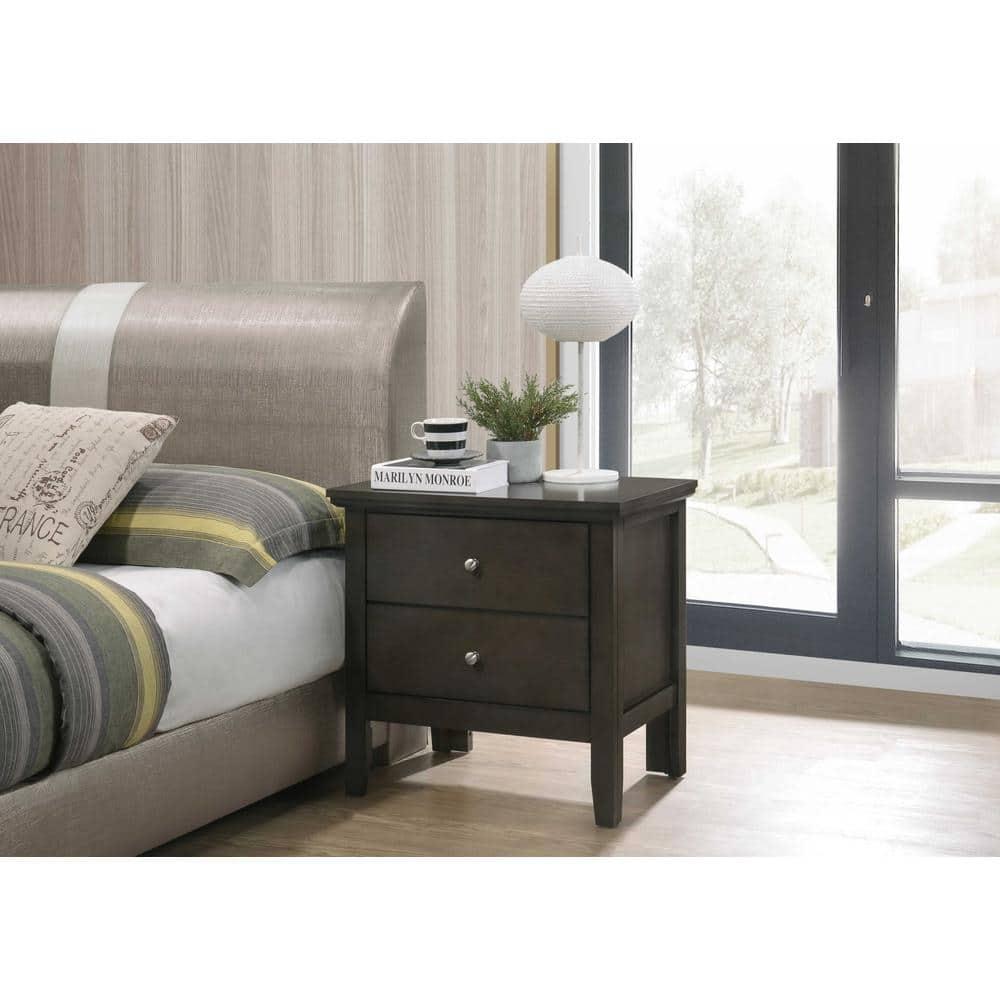 Passion Furniture Primo 2-Drawer Gray Nightstand (24 in. H x 19 in. W x 15.5 in. D)
