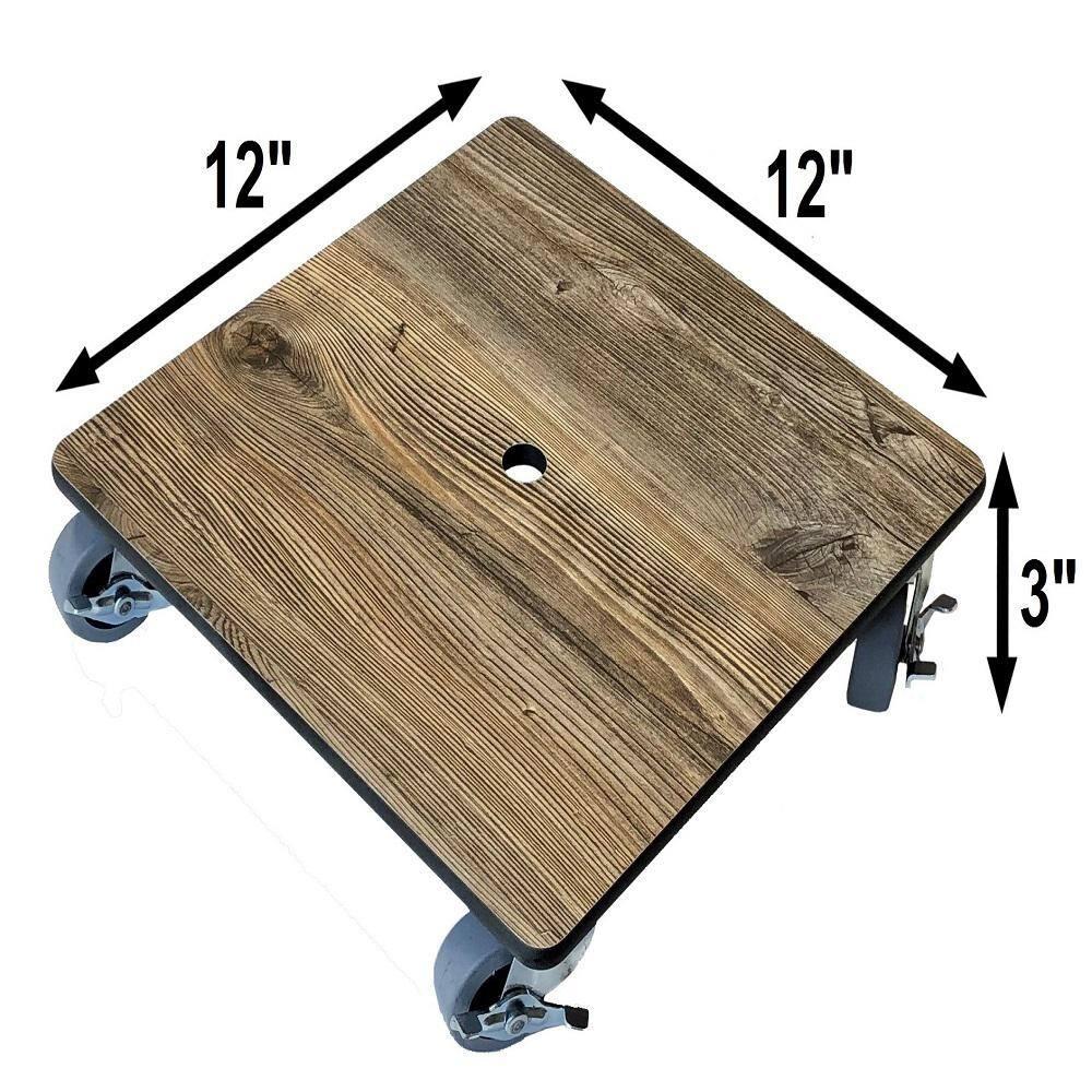 Foreman Plant Caddy Square 12 inch Heavy Duty 300 Lbs Capacity Flower Pot Holder Rack Planter Stand Premium HPL Plastic Wood Grain with Metal Lockable Caster Wheels Outdoor Indoor Dolly Cart, Amaretto