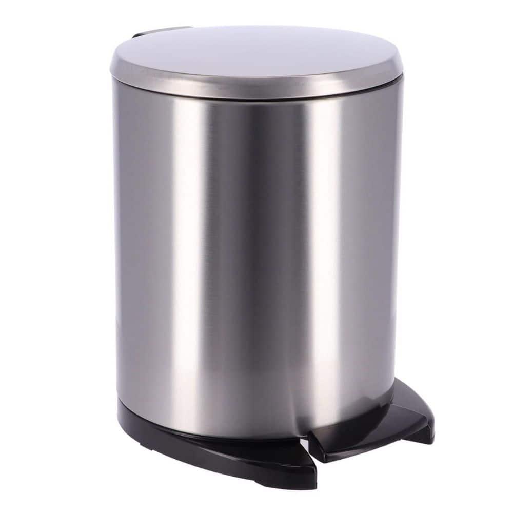 Evideco Soft Close Lid Round Metal Step on Trash Can Waste Basket  6-liters-1.6-gal.