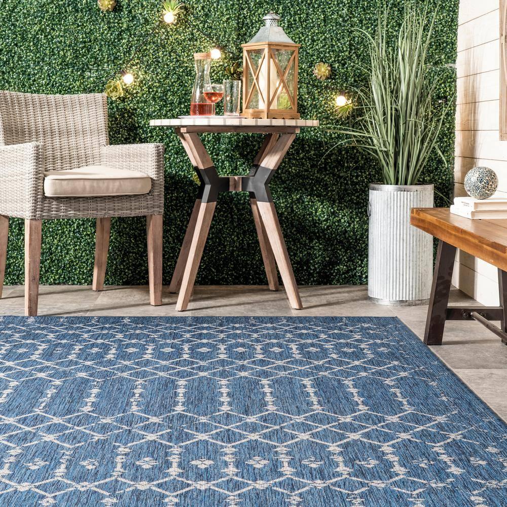 Nuloom Grayson Trellis 5x8 Indoor/Outdoor Area Rug for Living Room Patio Deck Front Porch Kitchen, Blue/Ivory