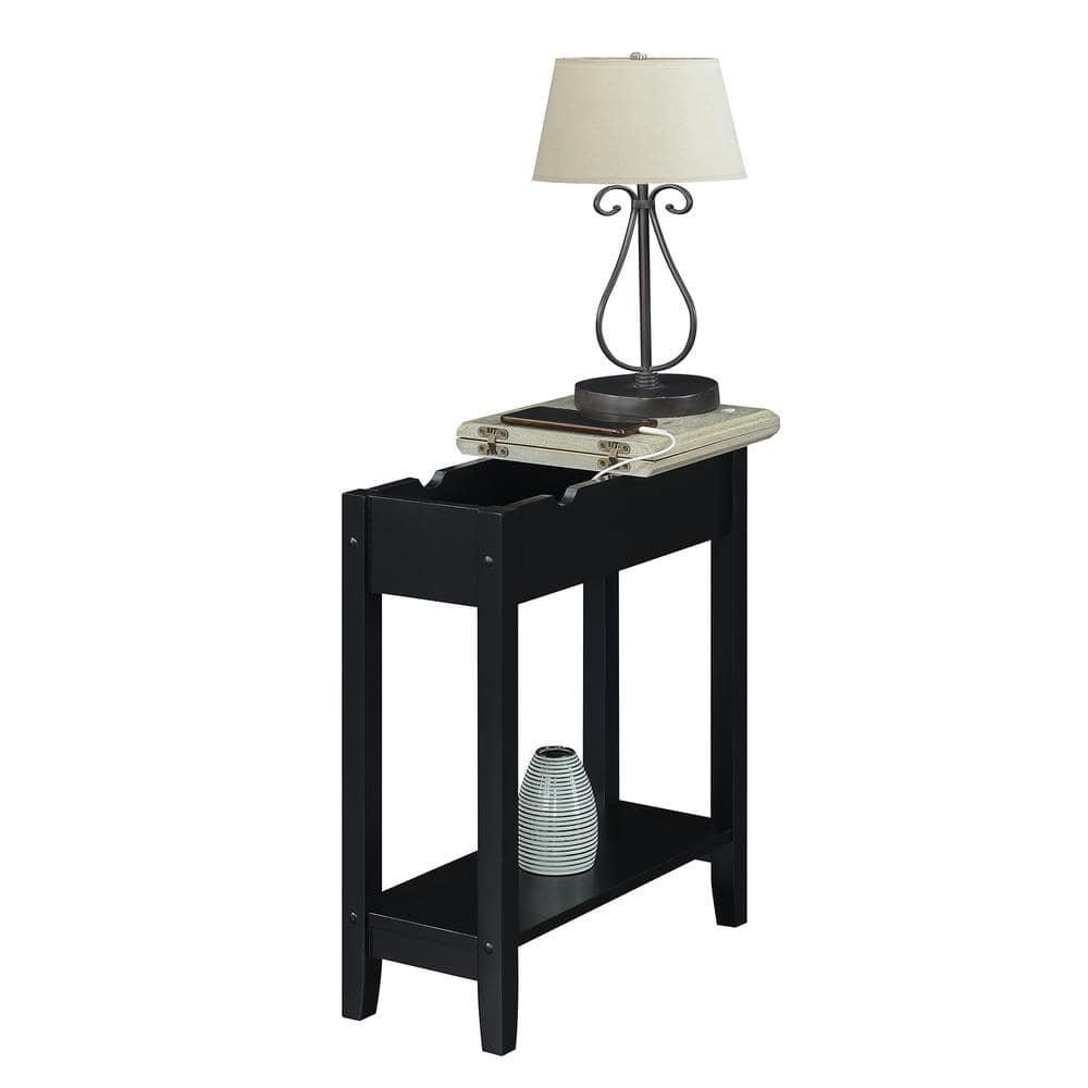 Convenience Concepts American Heritage Flip Top End Table with Charging Station, Faux Birch/Black