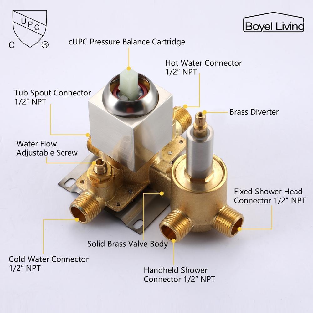 Boyel Living 10 In Wall Mounted Shower System 3-Function Rain Shower Head Shower Faucet Set with Handheld Spray Bathroom Waterfall Tub Spout Brushed Nickel