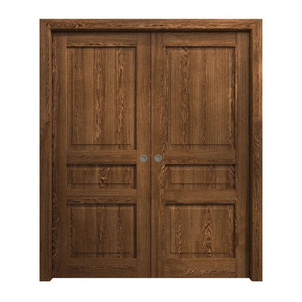 SARTODOORS Sliding French Double Pocket Doors | Ego 5012 | Kit Rail Hardware | Solid Wood Interior Bedroom Modern Doors