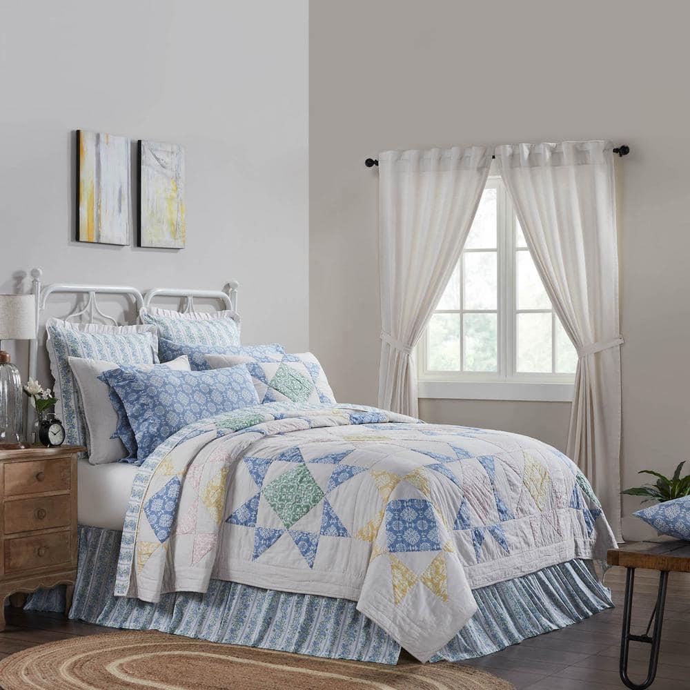 VHC Brands Jolie, Farmhouse Quilt Reversible, Patchwork, Queen, Blue & Green, 90x90