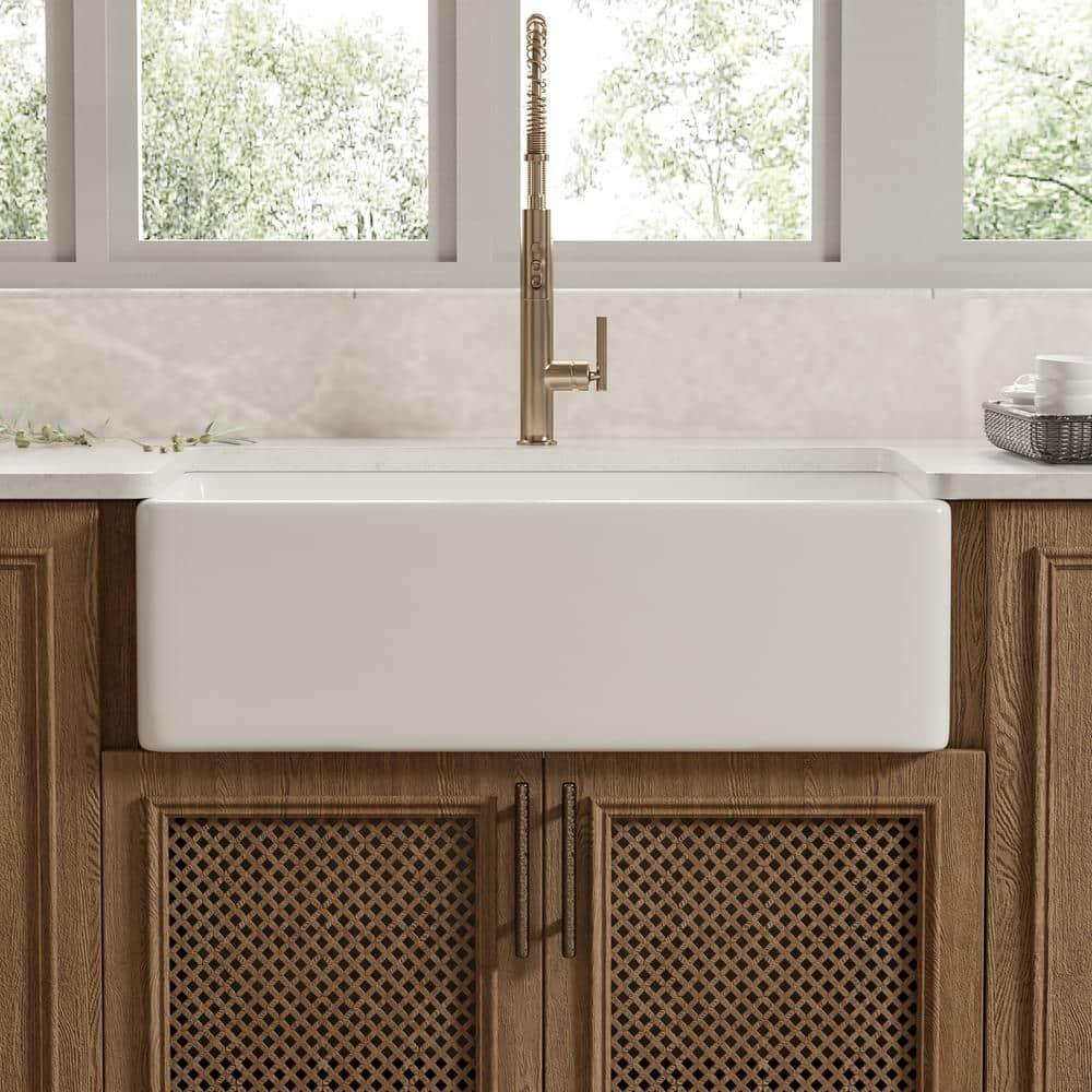 Grove 30" L X 18" W Rectangular White Single Basin Fireclay Farmhouse / Apron Kitchen Sink with Grid and Strainer