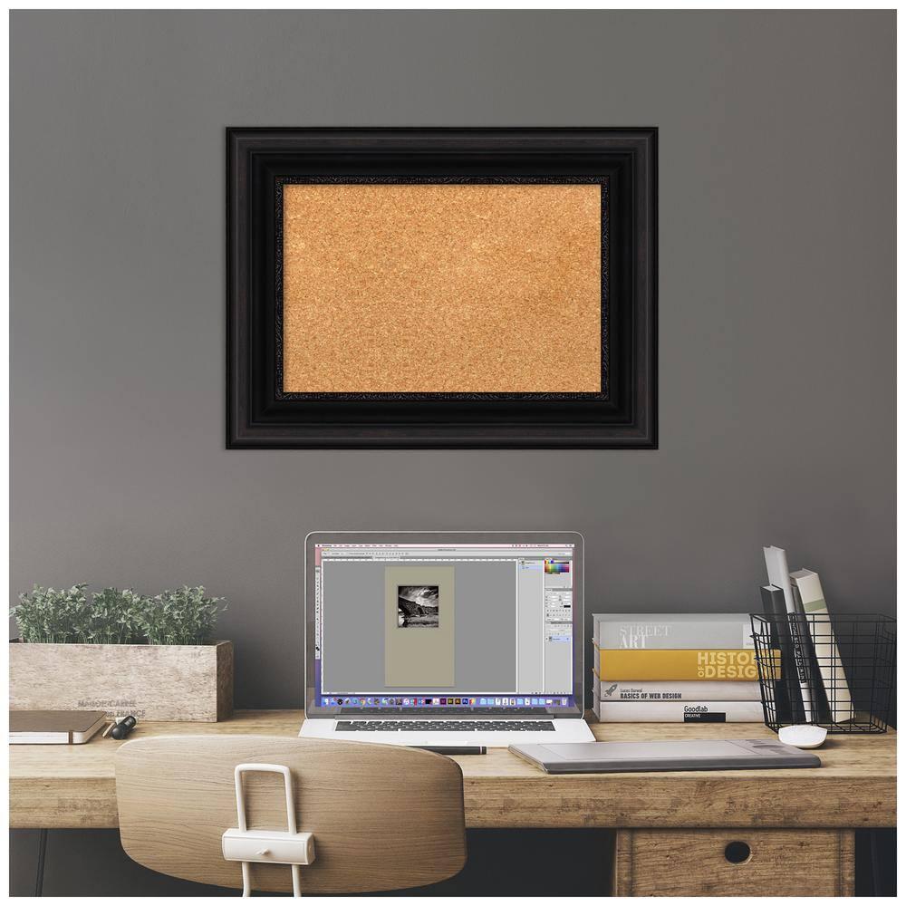 Amanti Art Natural Cork Board Framed Parlor Black Bulletin Board 24 in. x 18 in.