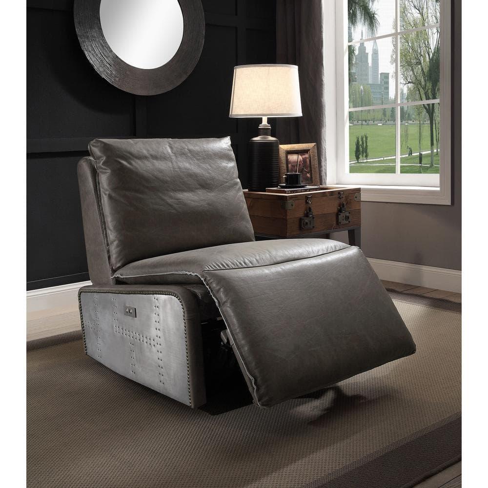 ACME Metier Power Motion Recliner in Gray Top Grain Leather and Aluminum