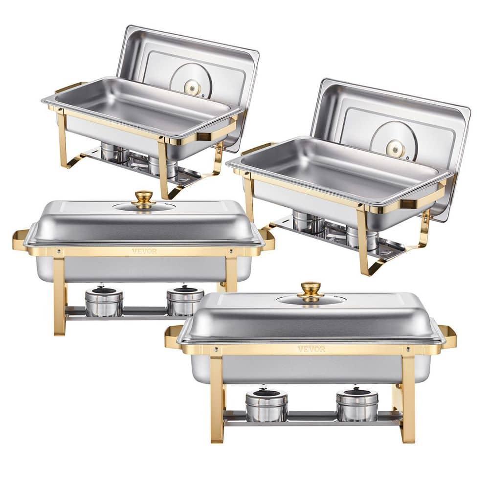 VEVOR Chafing Dish Buffet Set, 8 Qt 4 Pack, Stainless Steel Chafer with 4 Full Size Pans, Rectangle Catering Warmer Server with Glass Lid Water Pan Folding Stand Fuel Holder, for Wedding Party Banquet