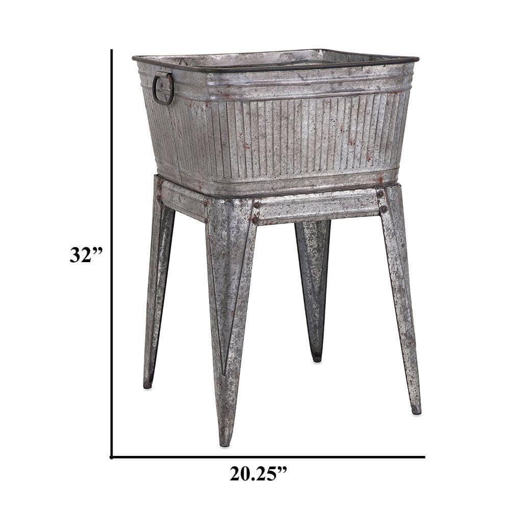 Gray Galvanized Metal Beverage Tub on Stand, 32-inch Height