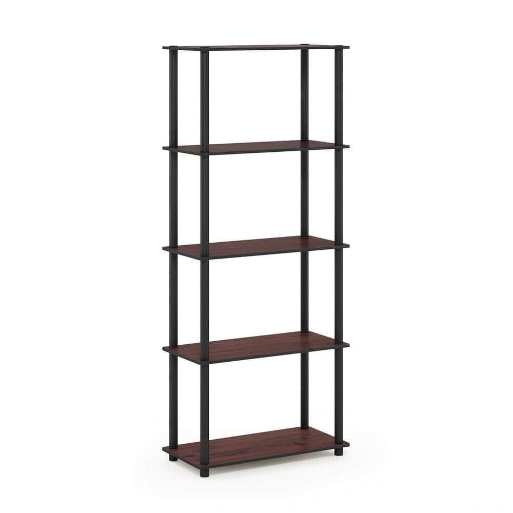 Furinno 5-Tier Tall Decorative Bookshelf Storage Bookcase Open Multipurpose Shelves Display Rack for Living Room&Home Office,Light Cherry/Black