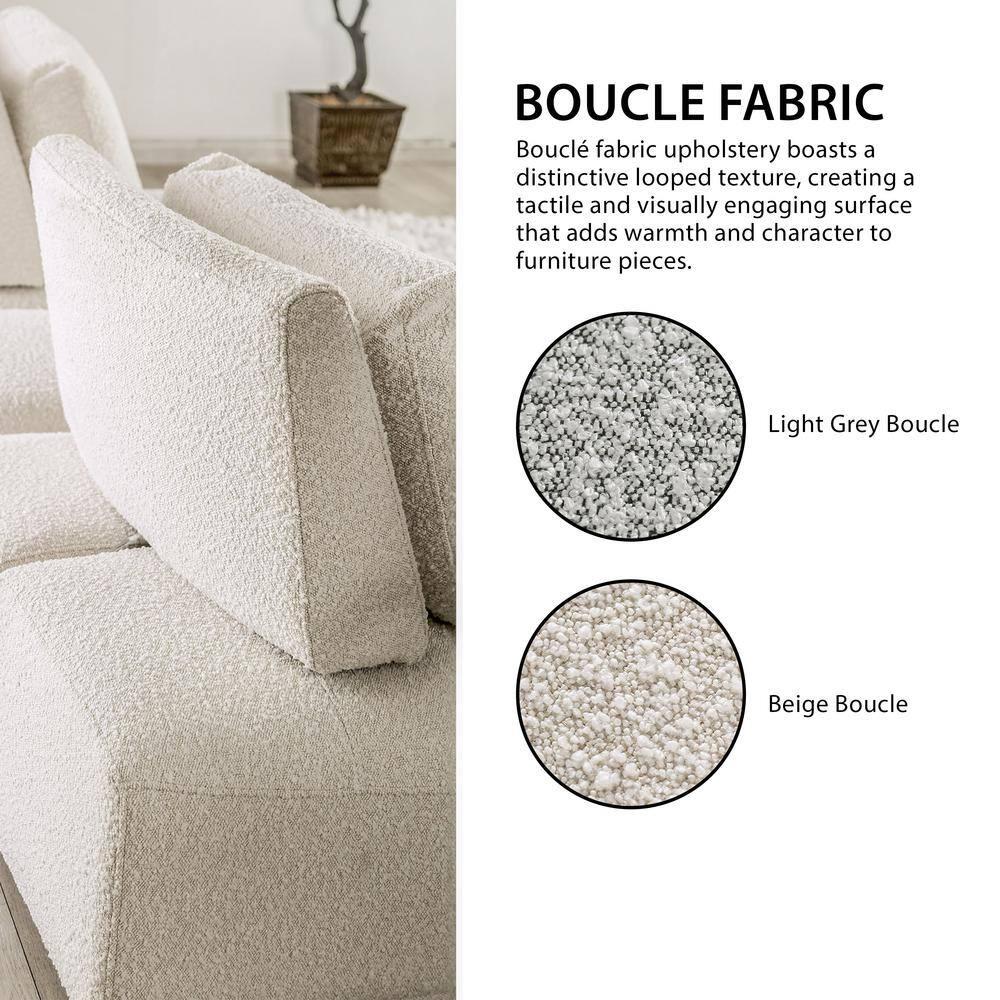 HOMES: Inside + Out Povoa Modern Modular Armless Chair Boucle with Extendable Backrest Light Gray