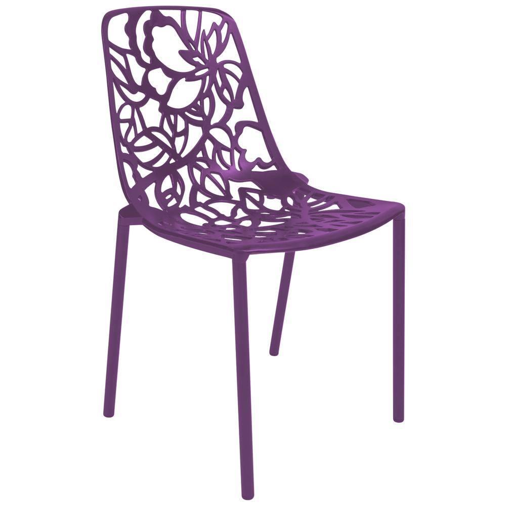 LeisureMod Devon Modern Aluminum Outdoor Stackable Dining Chair, Purple